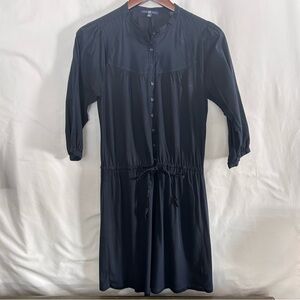 GAP Navy 3/4 Sleeve Dress Size Medium Button Up Front Drawstring Waist